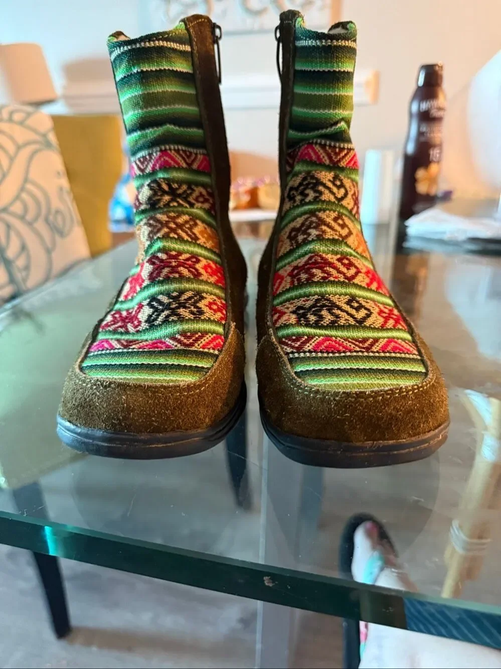 Creaciones Guilin Peruvian Hand Woven Moss Suede Boots sz 6